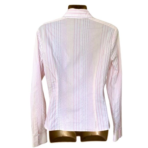 Tahari Pink Stripe Dress Shirt for Women | Seersucker Pink & White Blouse - Picture 2 of 8
